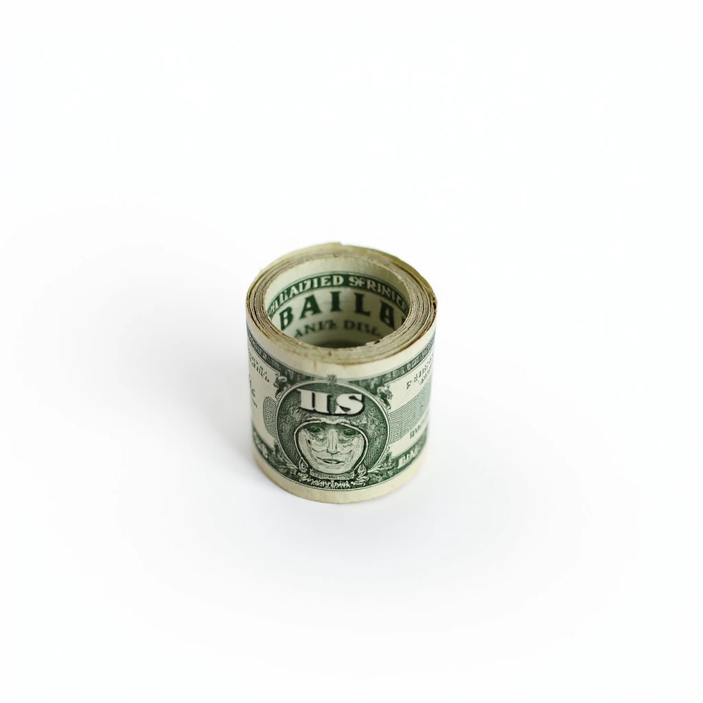 a single rolled US dollar bill, realistic details, isolated, no background emoji