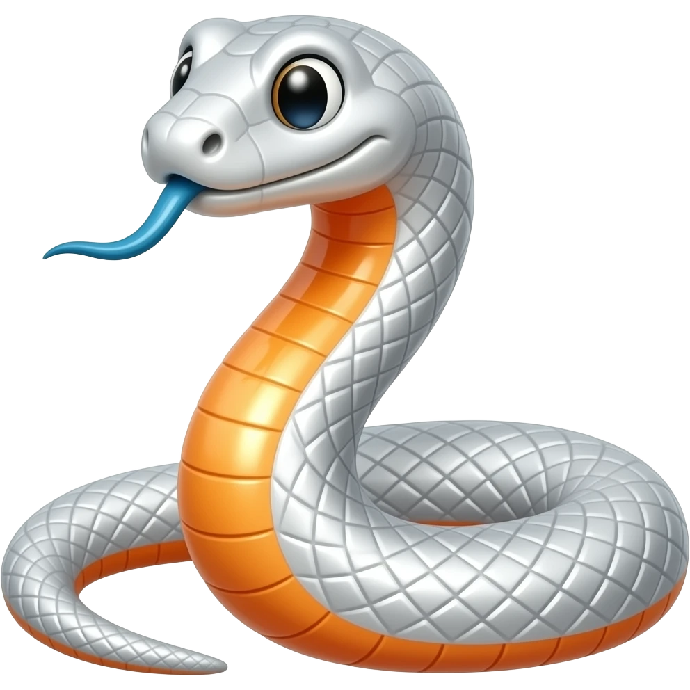 Shiny light Silver snake with orange underside and blue tongue emoji
