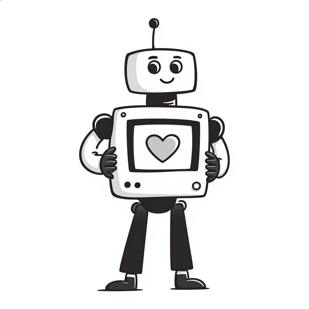 a robot presenting a screen, hand drawn doodle style emoji