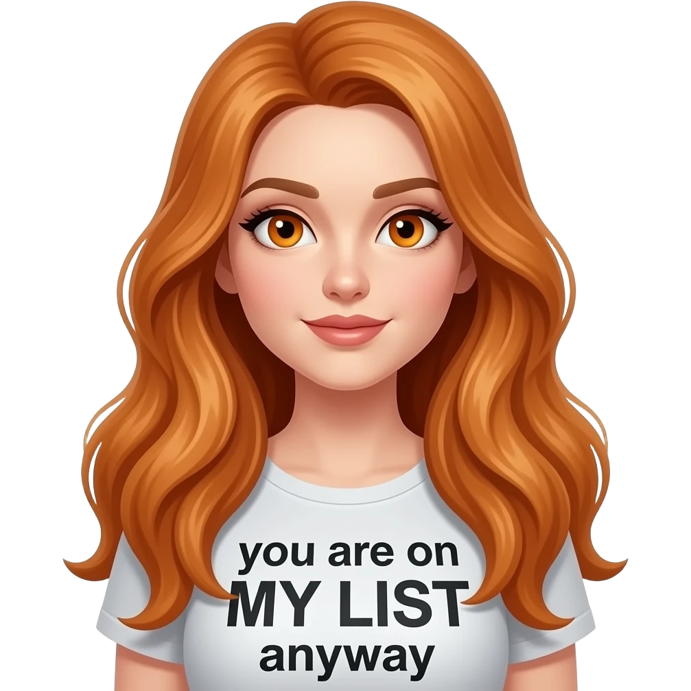 sexy girl with overlong ginger hair and ginger eyes a top with ... you are on MY LIST anyway written on it emoji