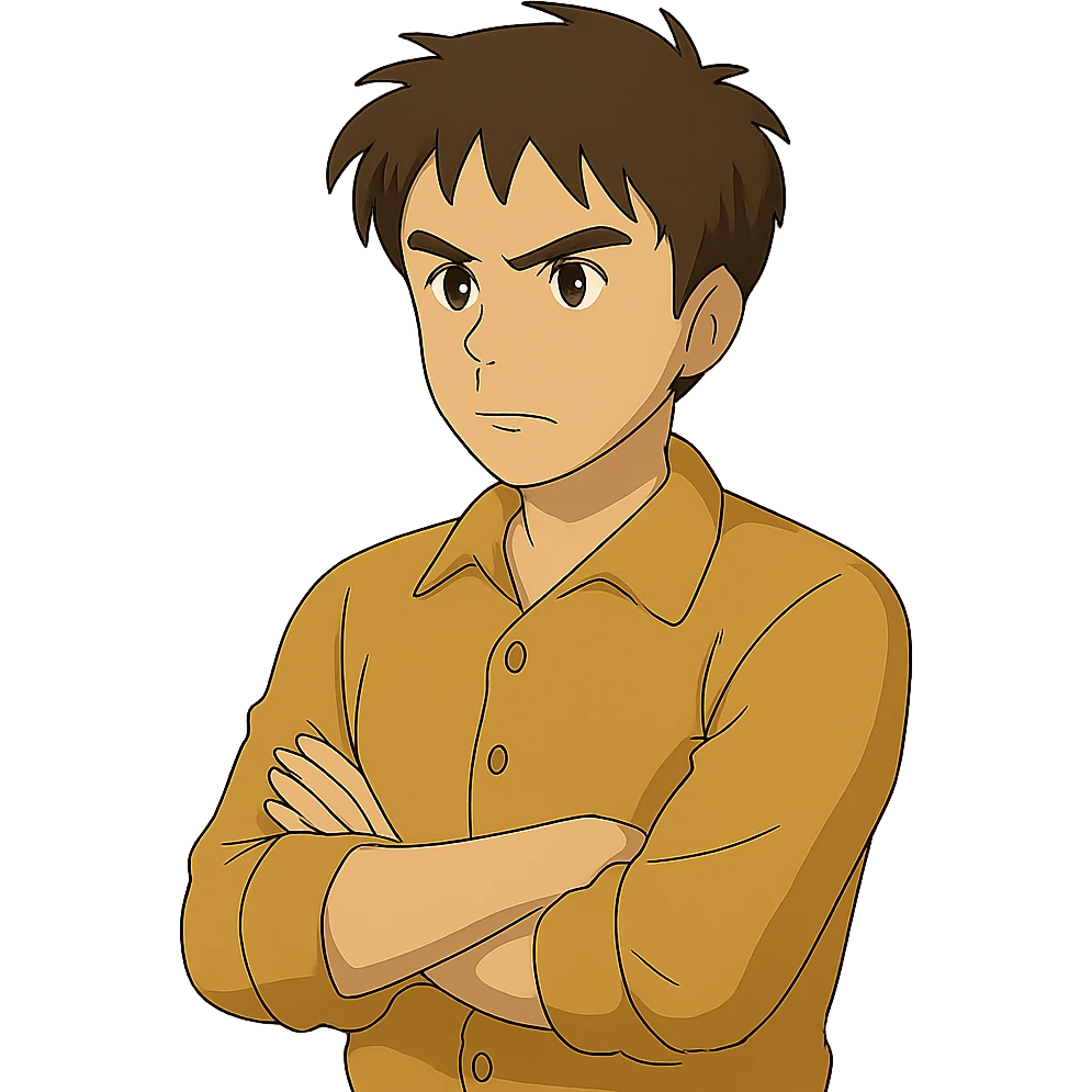 Show only the man from the original image in different poses: standing with arms crossed, sitting and thinking, smiling and waving, looking surprised emoji