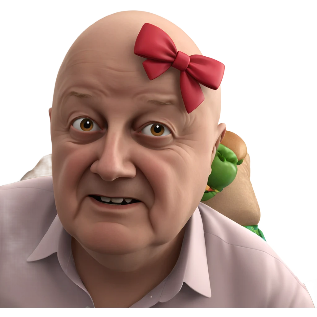 bald boy with bow and food emoji