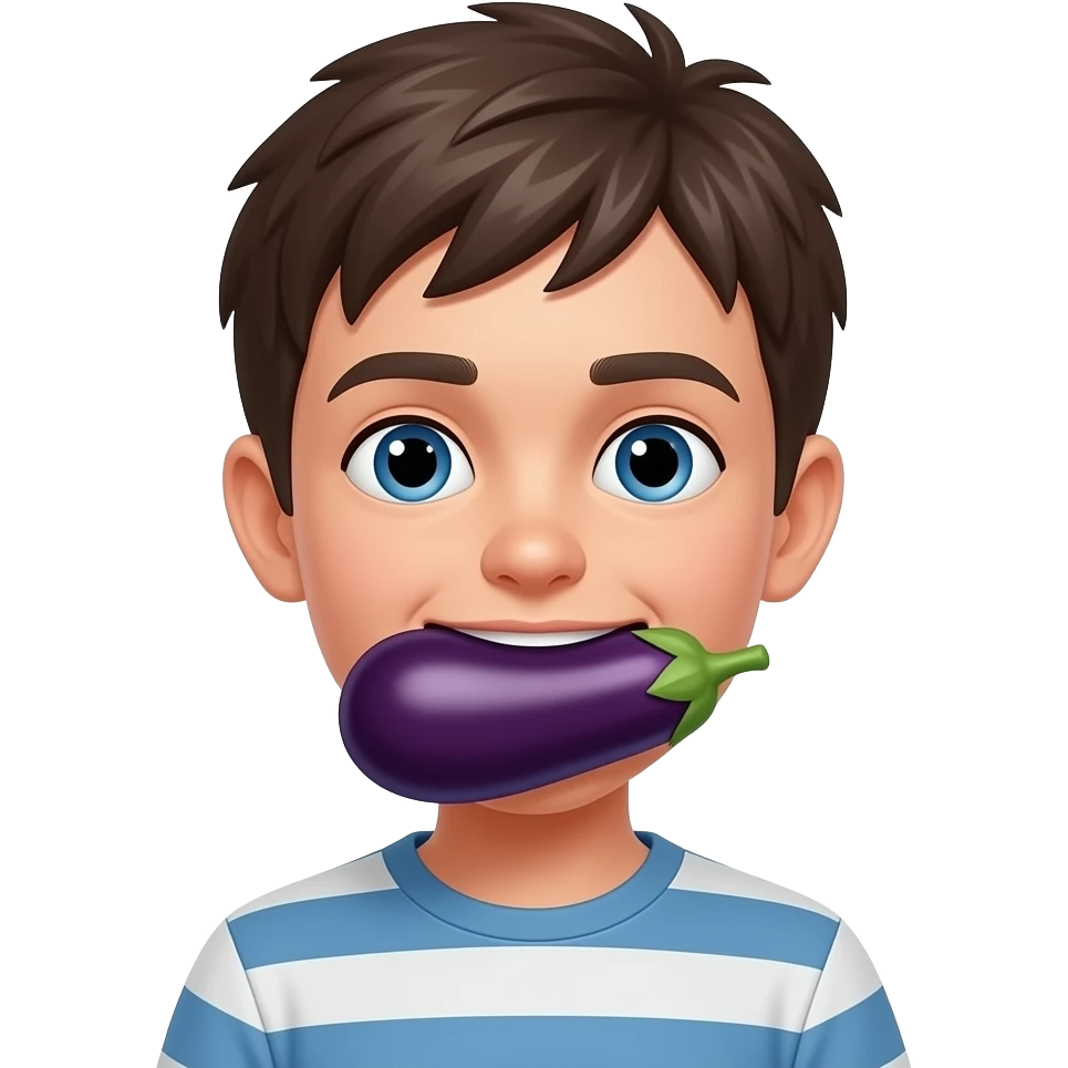 Garçon avec dans ma bouche un aubergines emoji