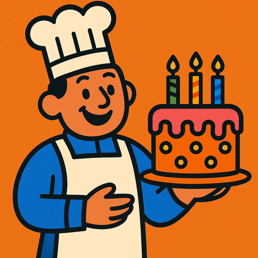 a pastry chef with a cake emoji
