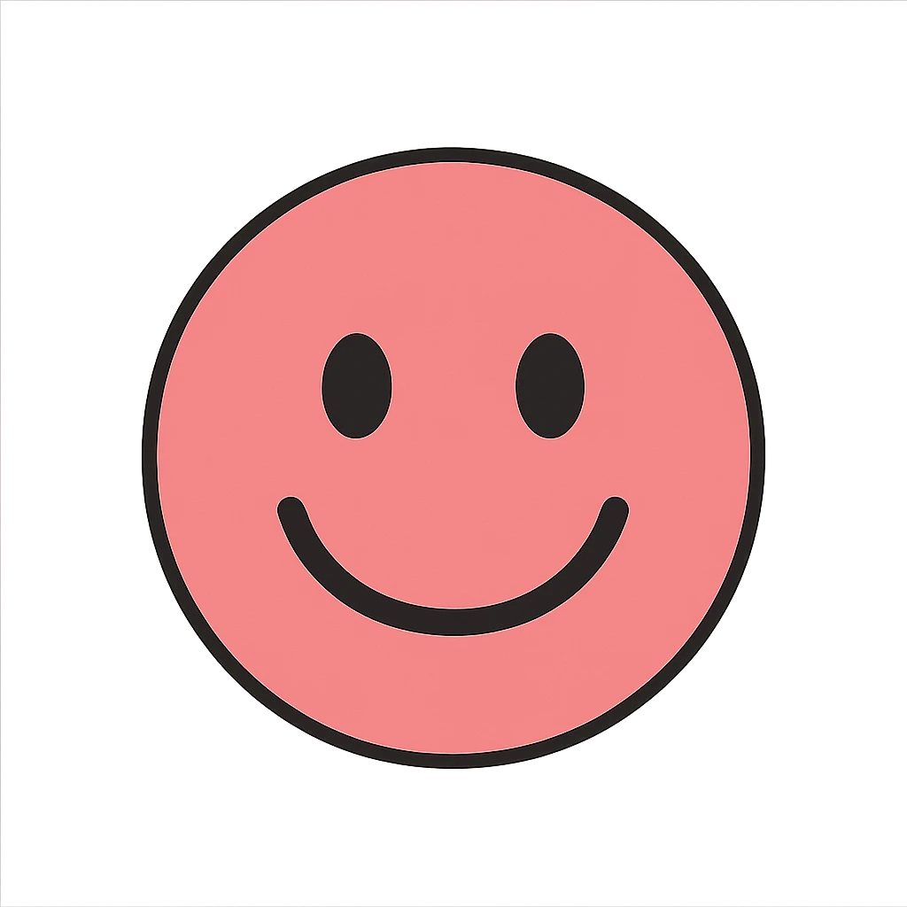 a pink smiley face emoji, simple, round, cheerful emoji