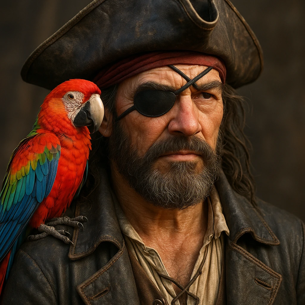 3d art of a pirate with eye patch and parrot in emoji