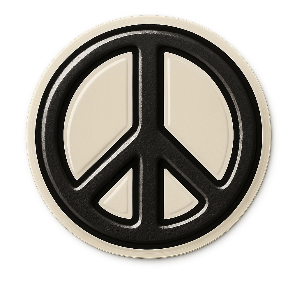 black and white peace sign with bold outlines, retro sticker style, no color emoji