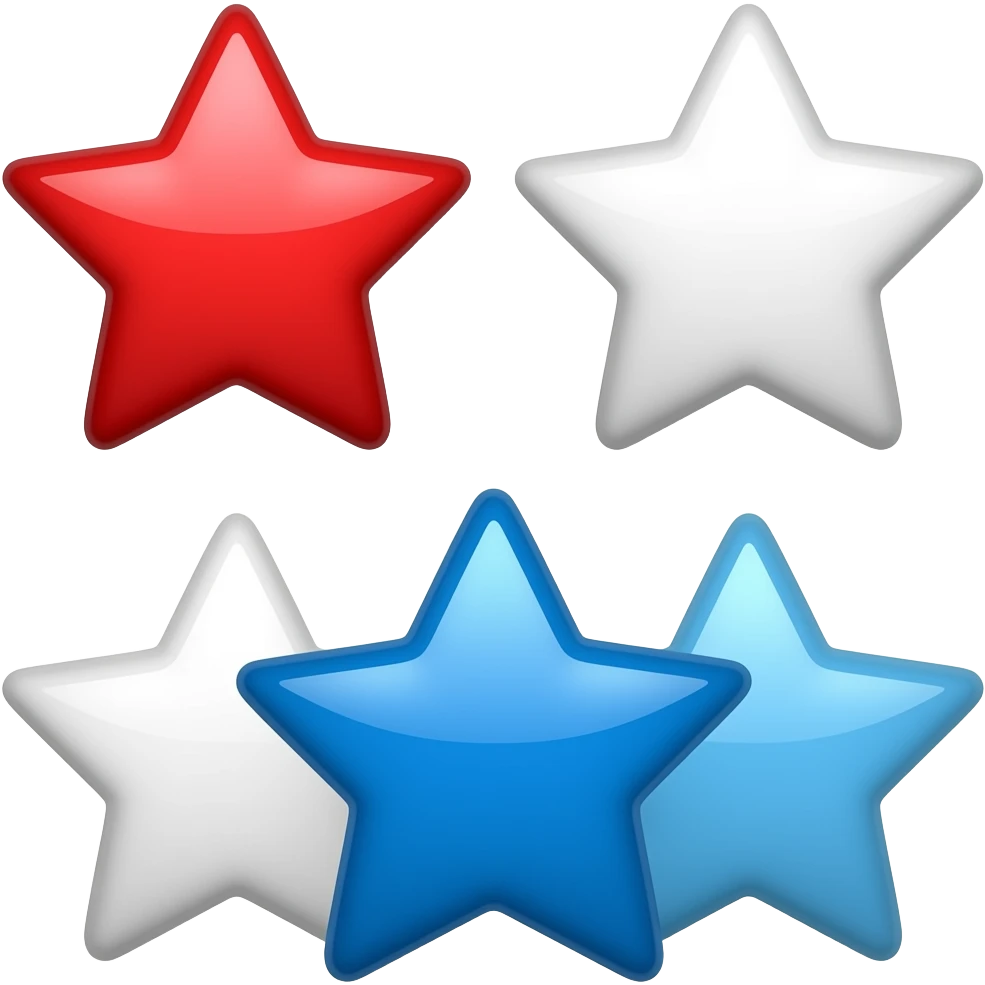 Red star, white star and blue star emoji