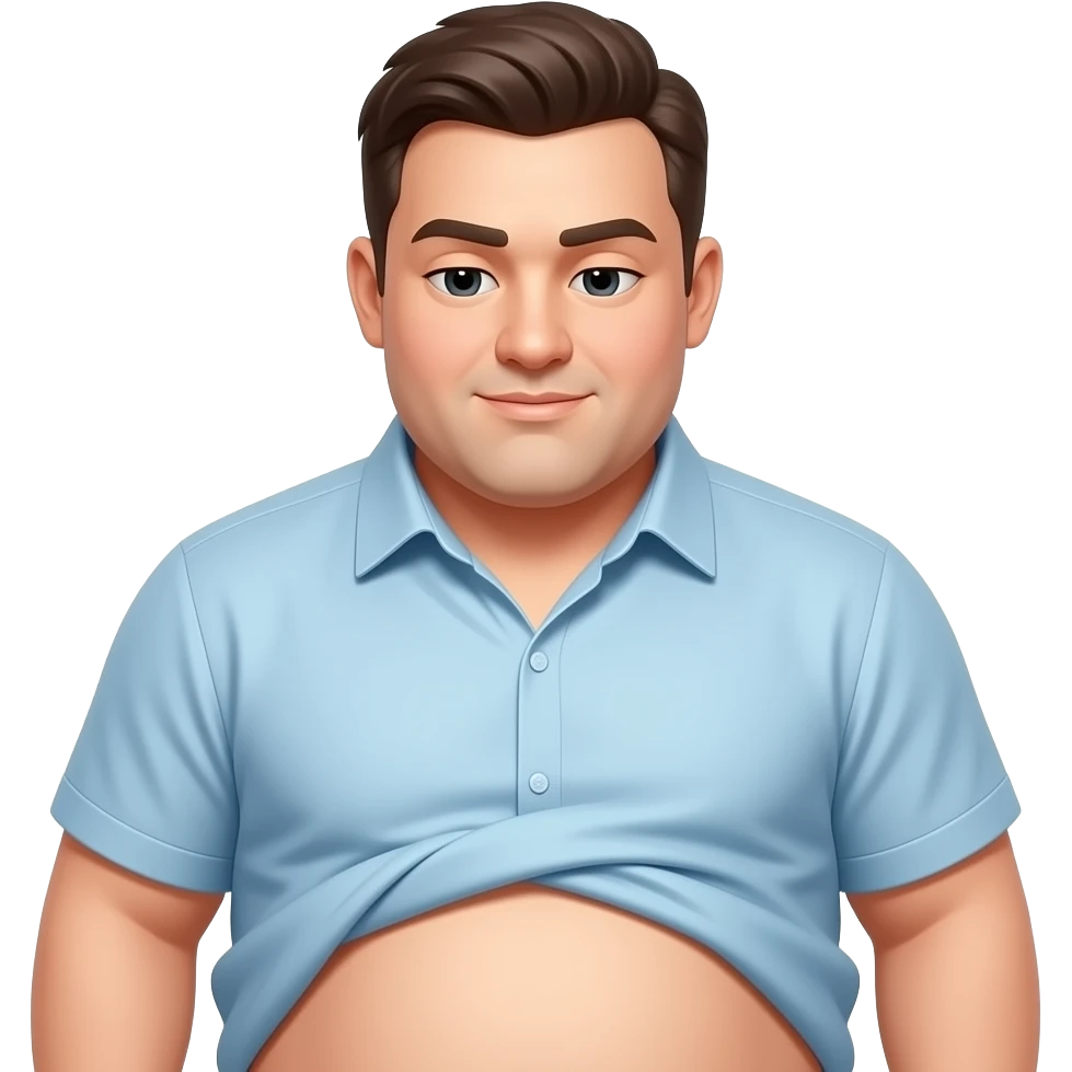 A heavyset man looking down at himself. His shirt is slightly cropped, revealing a bit of his belly. emoji