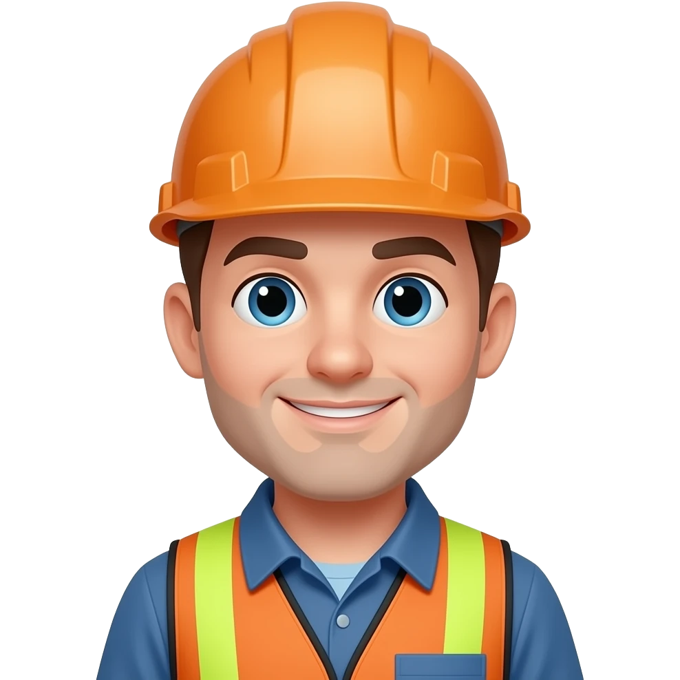 Apple-style emoji of a construction worker wearing a helmet, clean modern design, smooth gradients, friendly expression, CI color #36a9e1, minimalistic, high detail, transparent background emoji