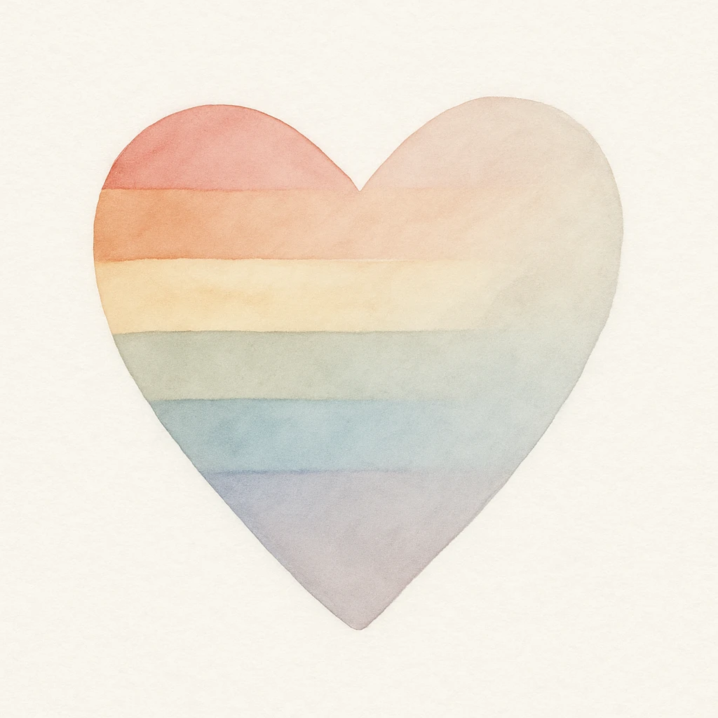 rainbow pride heart, watercolor art style, no text, pastel color palette emoji