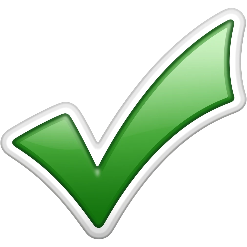 Simple and minimalistic sticker of green tick mark, white outline emoji