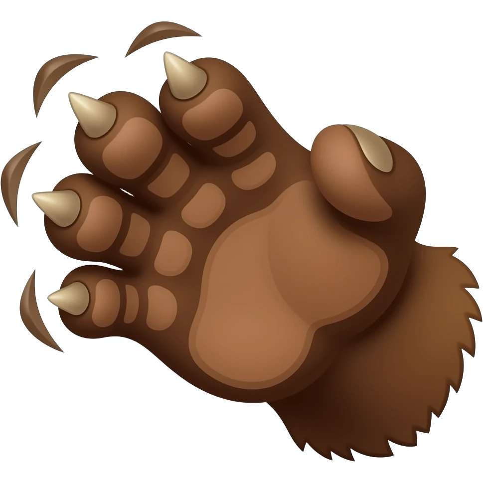 rotate a realistic bear's hand sideways with claws swiping to attack emoji