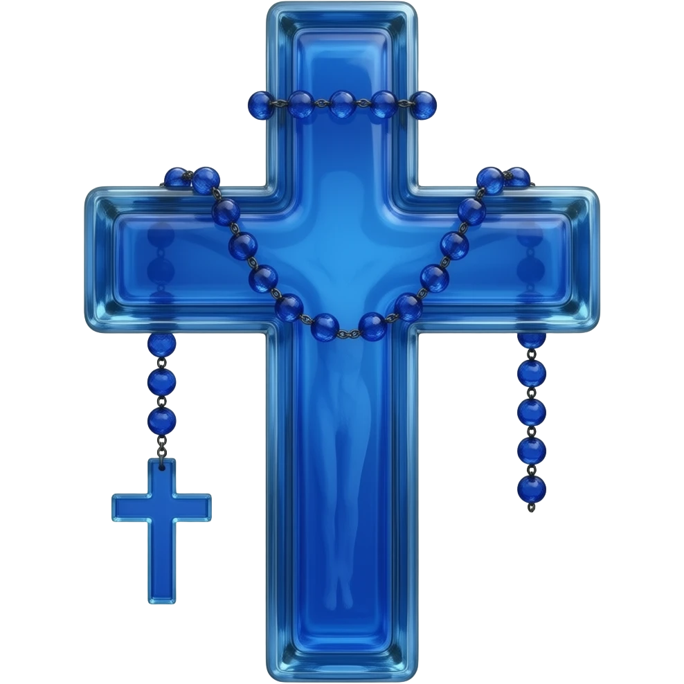cruz sagrada azul cobalto vidro brilhante com rosário azul cobalto vidro brilhante sem pessoa pendurada emoji