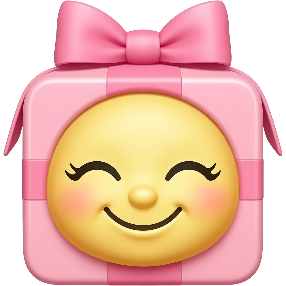 Eu quero uma carinha fofa sorrindo sem boca com olho fechado boxexinha rosada e um lacinho super fofo rosa na cabeça dele e a pele dele amarela emoji
