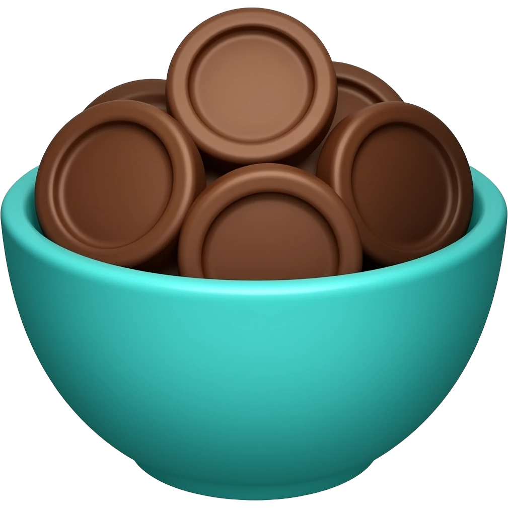 super realistic small teal bowl of chocolate circles emoji