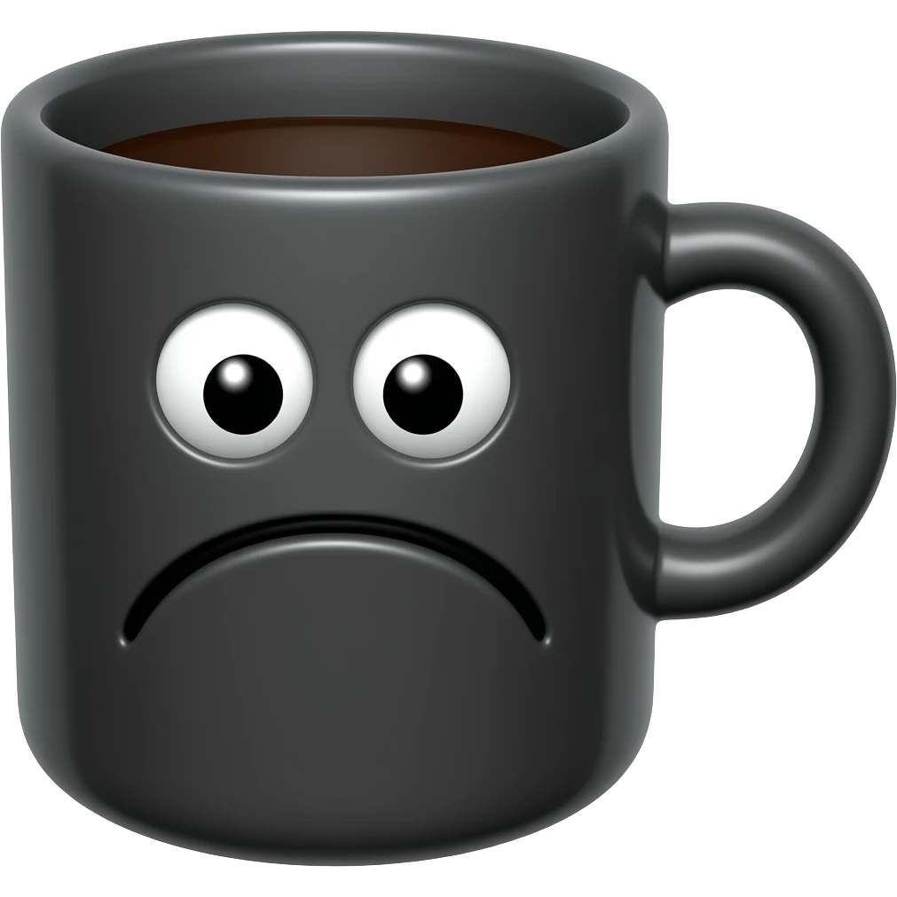 coffee cup animated whith eyes and mouth with a very little sad emoji
