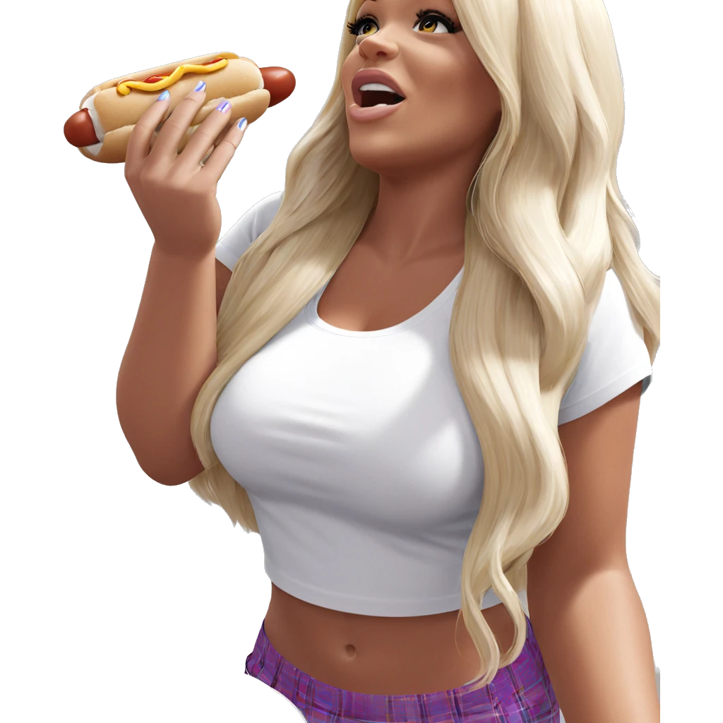 blonde girl enjoying hot dog emoji