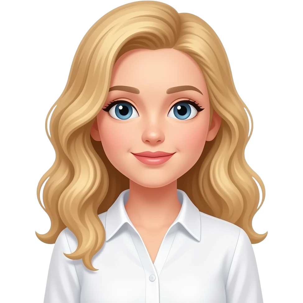 uma menina com o cabelo loiro com umas ondas no cabelo e uma blusa toda branca emoji