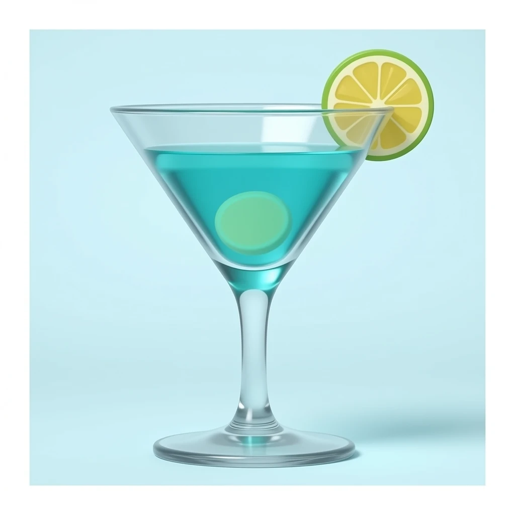 3D emoji style, glossy surface, soft shadows, white background, centered, no text, brightly lit upscale martini bar , relaxed vibe, and teal tones, no structures emoji