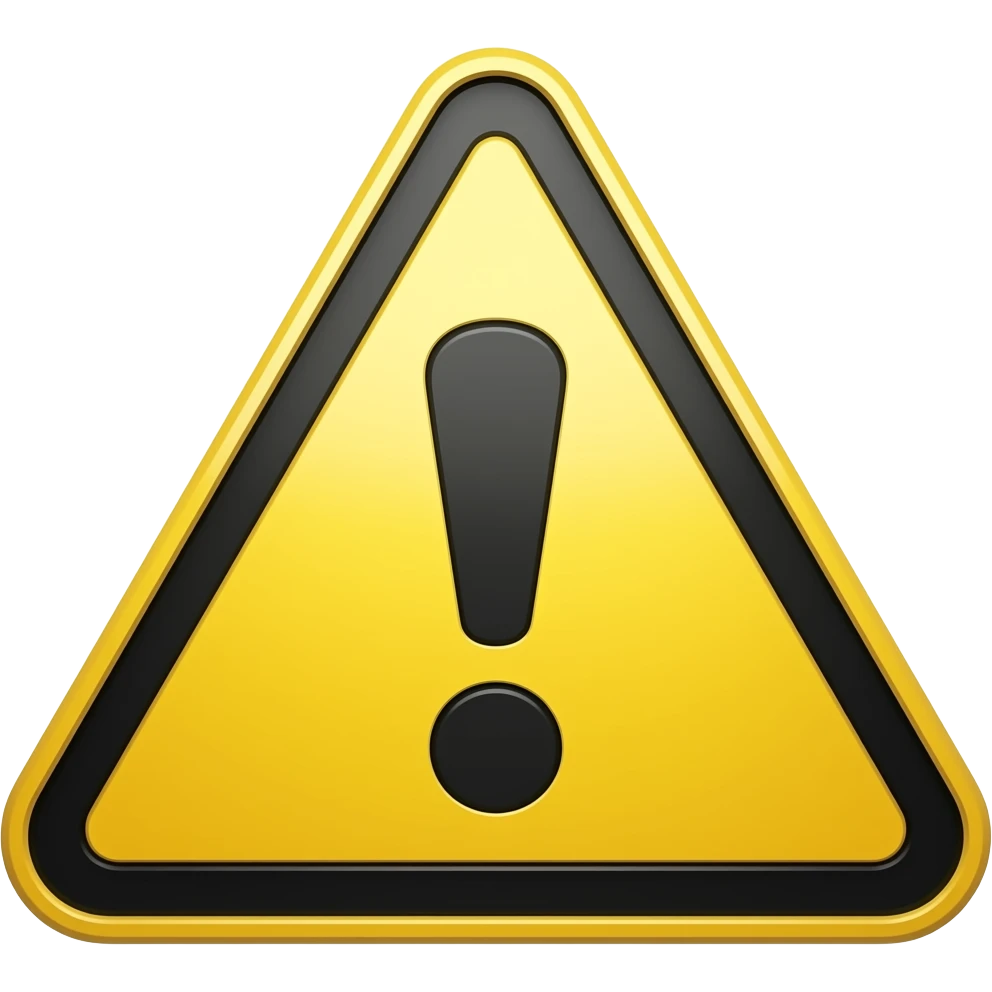 create a danger sign board with excalmation mark in center of triangle board . Board color is yellow and sign color is black . Add no strokes at edges of sign board . keep it minimal and clean. emoji