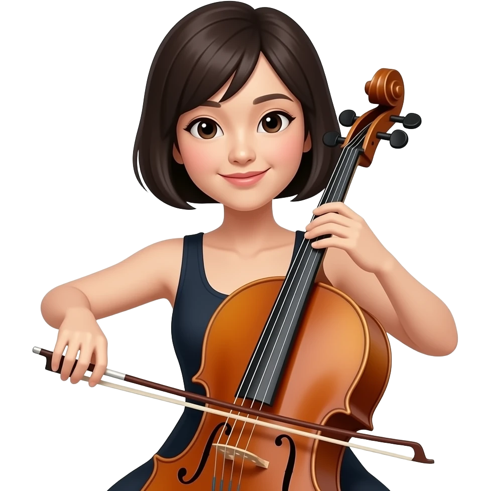 asian woman with bob playing cello emoji