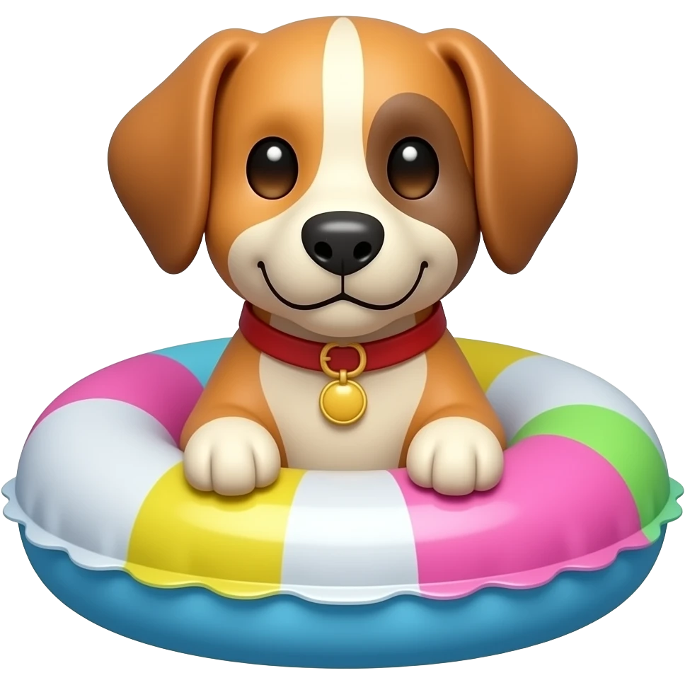 inflatable pool float object icon, colorful swimming ring, glossy plastic texture, a dog sitting in the middle looking to front emoji