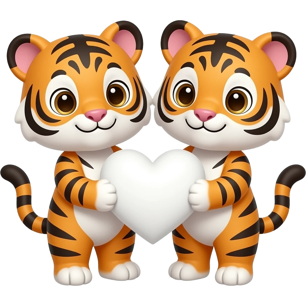 2 Cute tigers holding a white love heart emoji
