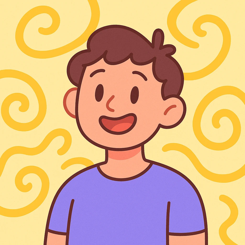 an avatar surrounded by yellow swirls, soft pastel cartoon style emoji