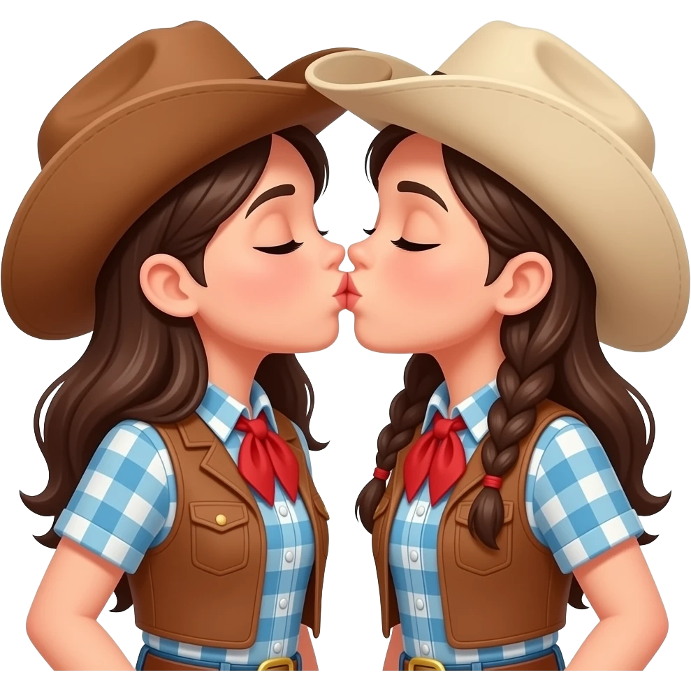 Women, cowgirl, kissing another woman cowgirl emoji