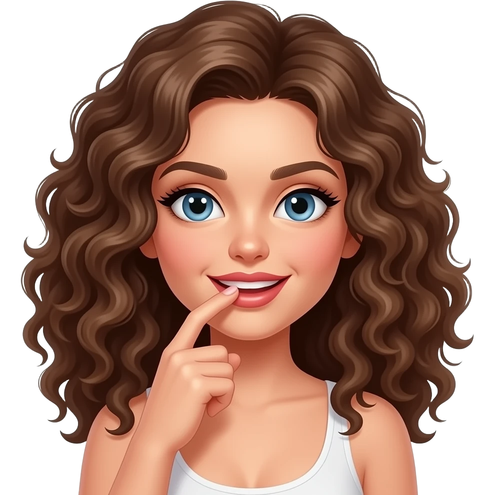 White girl with curly brown hair Who is sexy and who flirts and scamp with a finger in his mouth emoji