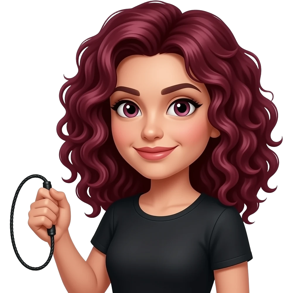 Dark red hair curly with a whip emoji