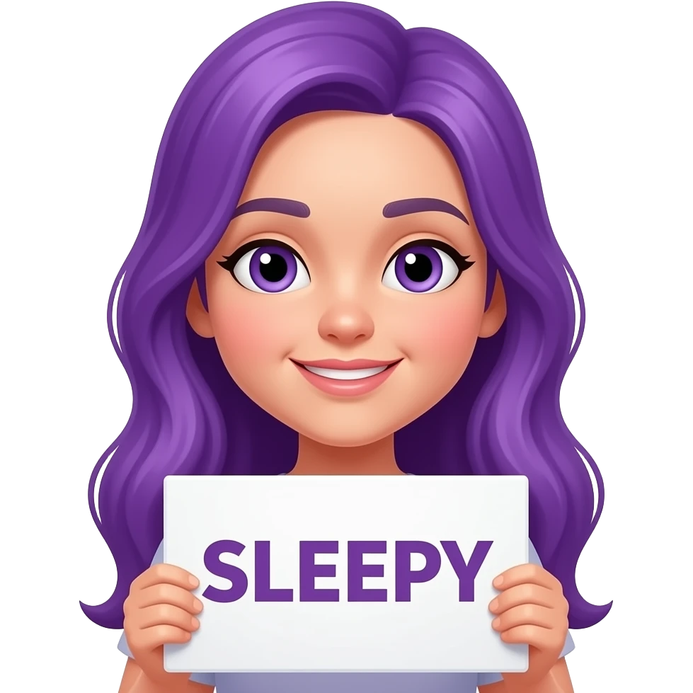 girl with long purple hair with a SLEEPY sign emoji