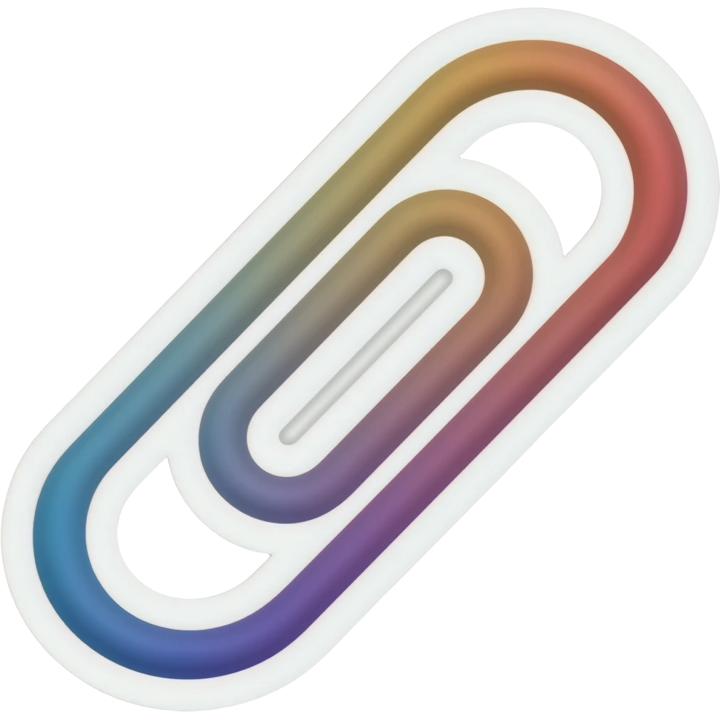 Simple and minimalistic sticker of a paper clip, white outline, smooth gradients or solid colours emoji