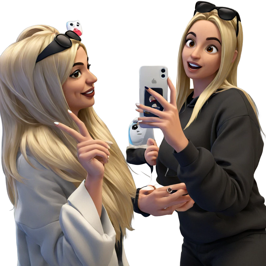 blonde girl taking selfie emoji