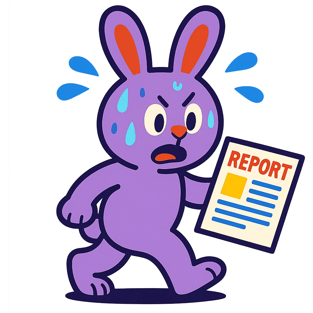 lavender bunny sweating and holding a report, vibrant-toon style emoji