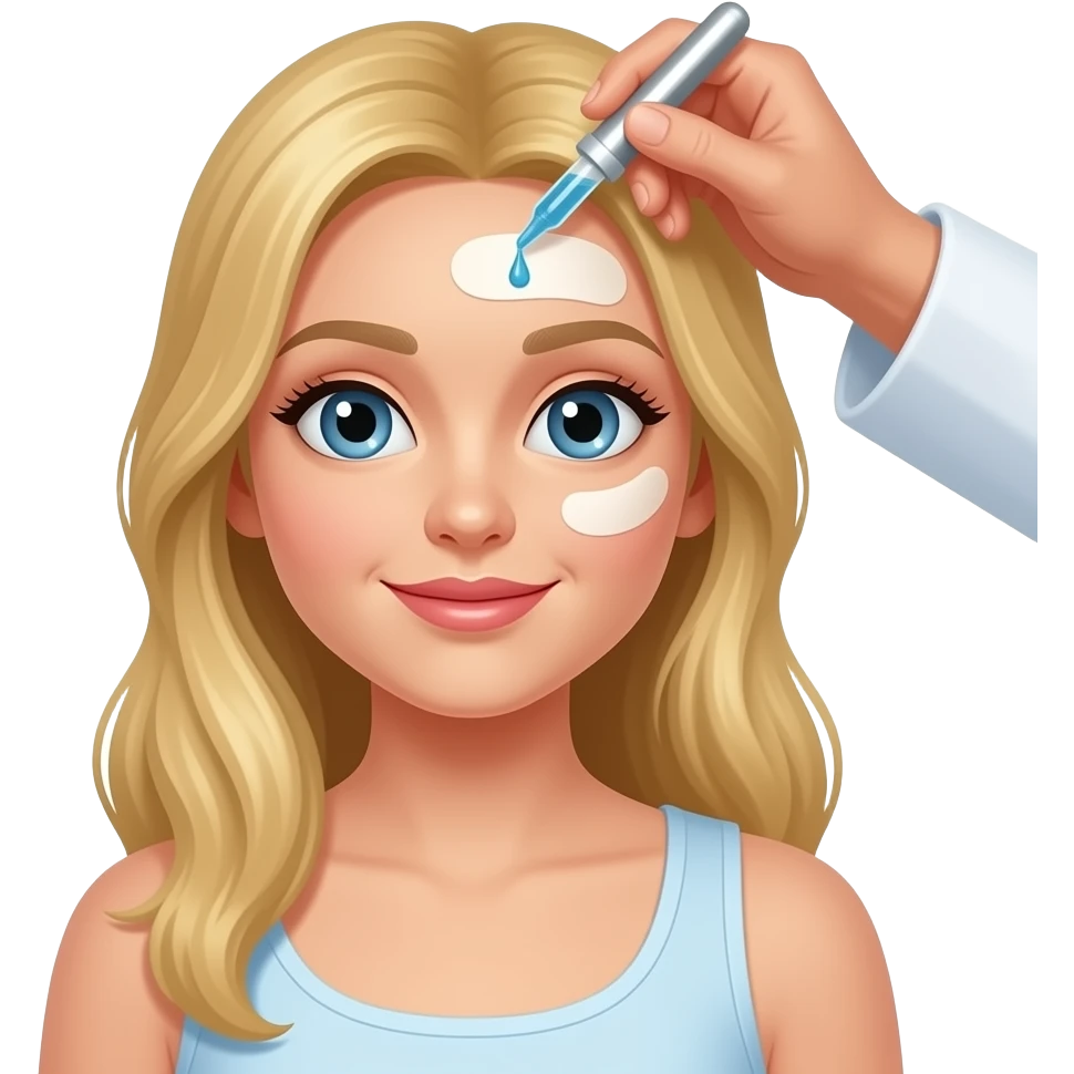 blonde girl getting a chemical peel (show doctors hands putting it on emoji