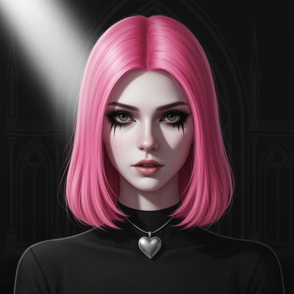 goth profile picture with a heart accent, cute, expressive, minimal, variation 2 emoji