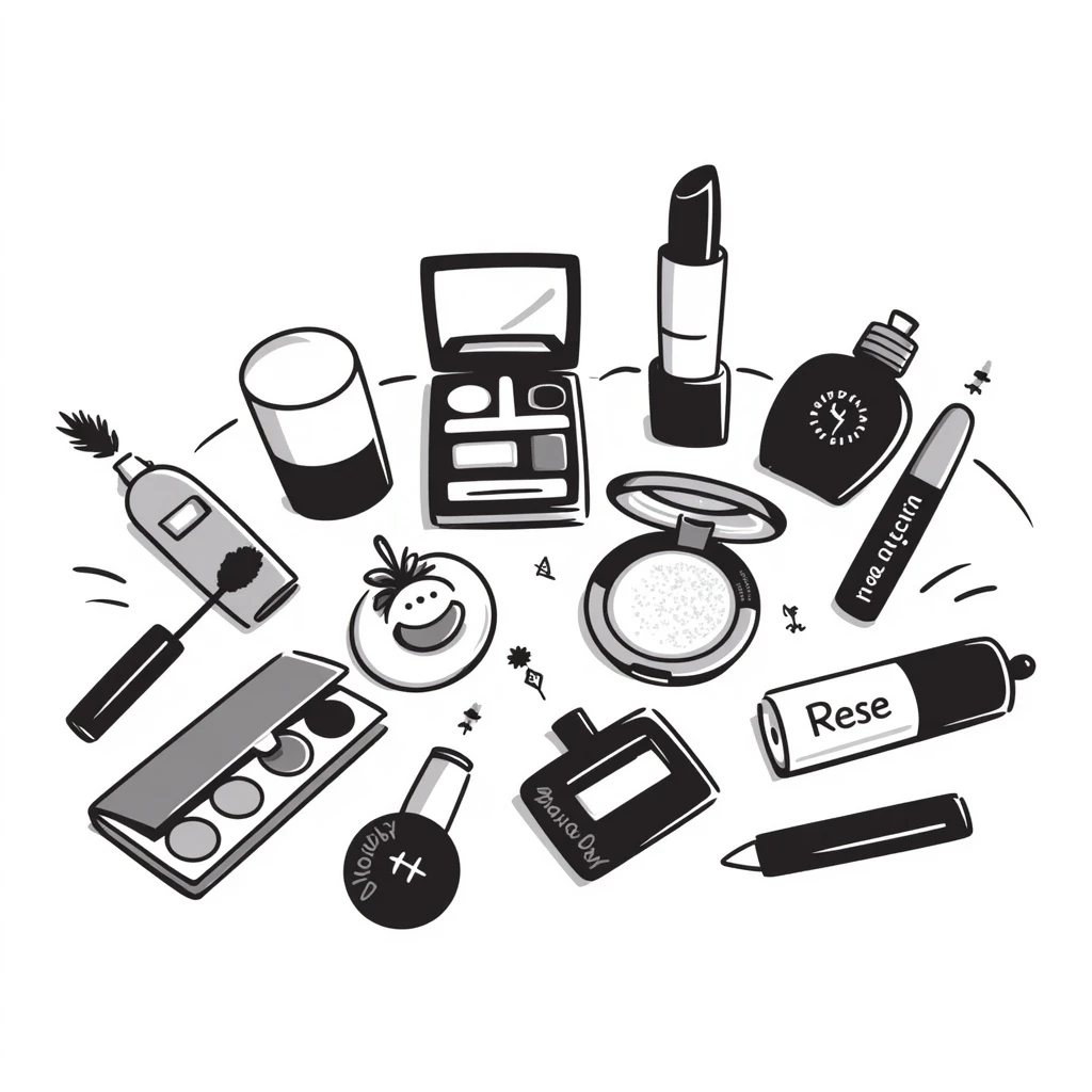 cosmetics, makeup items, beauty products, hand drawn notion style emoji