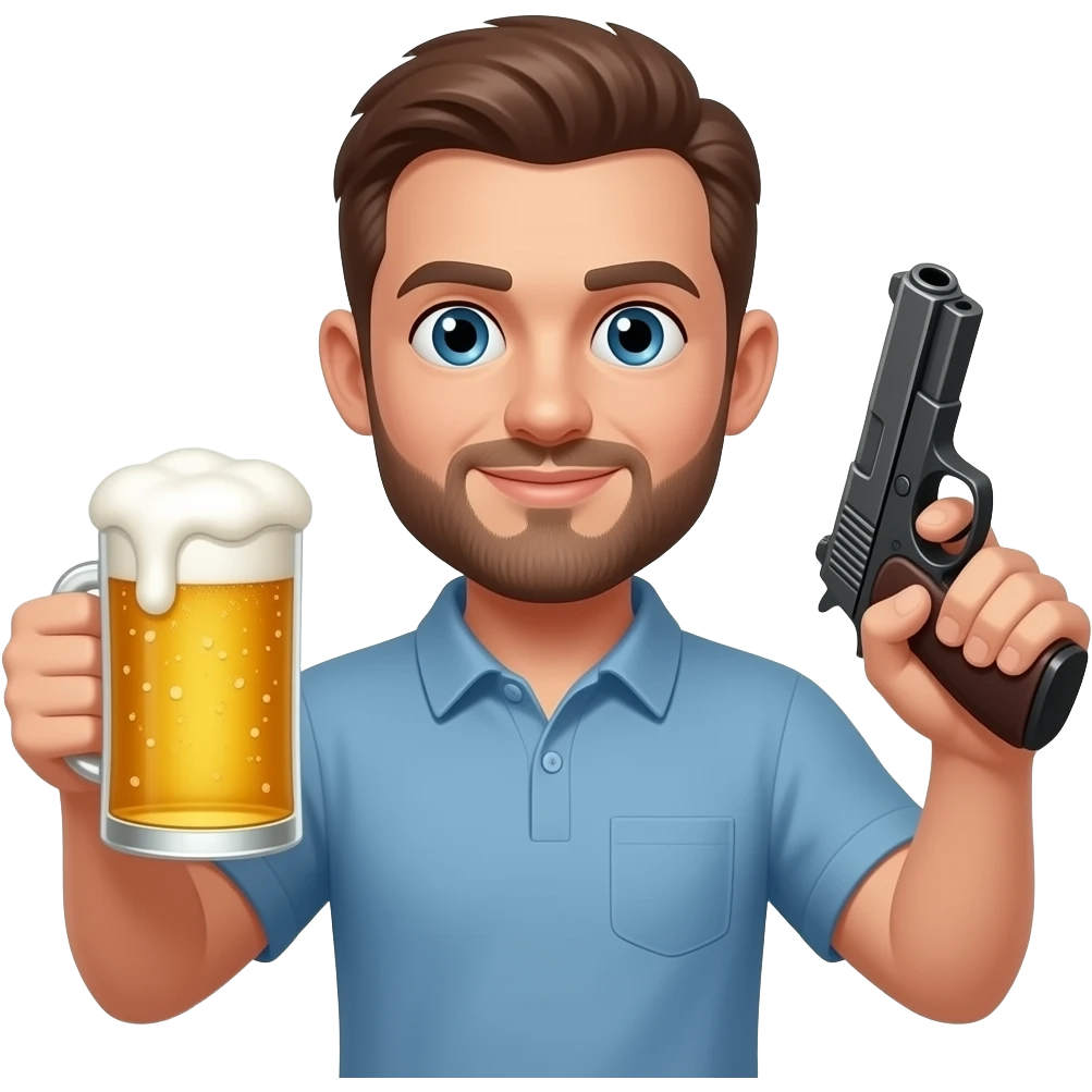 Emoji shot gunning a beer emoji