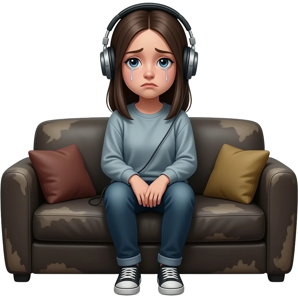 depressed girl with headphones emoji