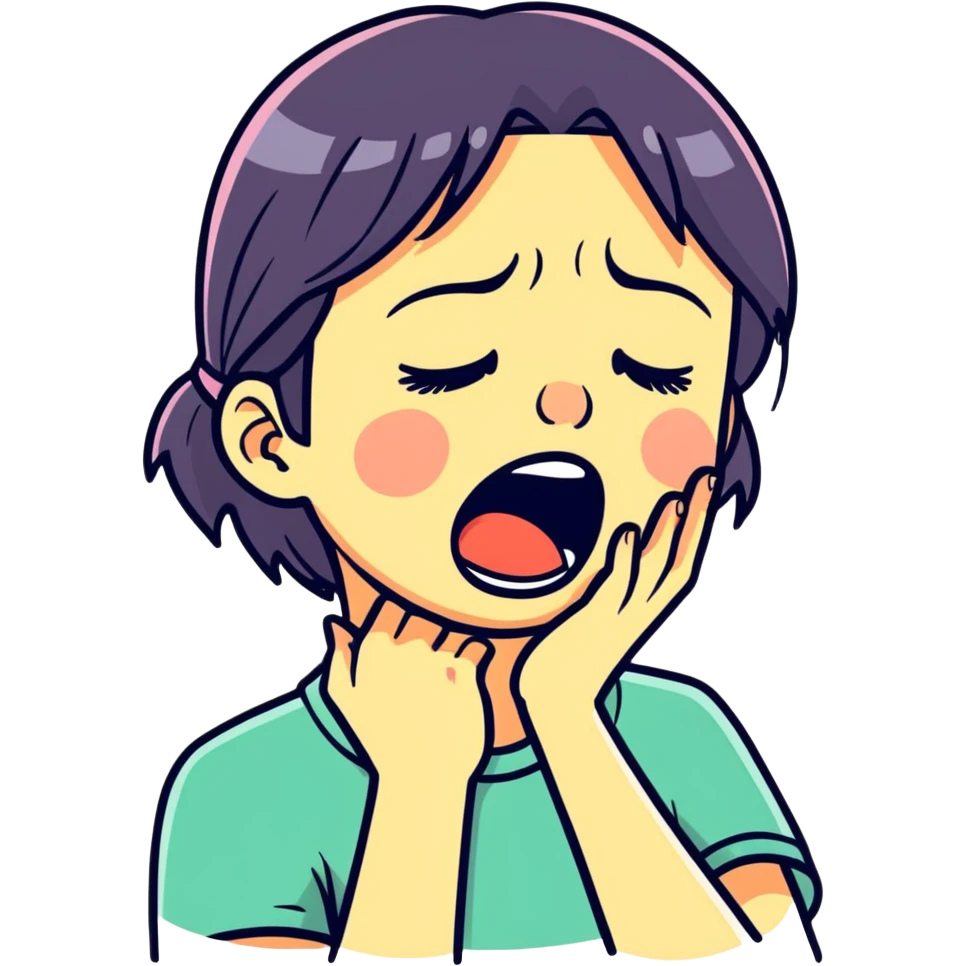 Girl choking themself with the crying face emoji