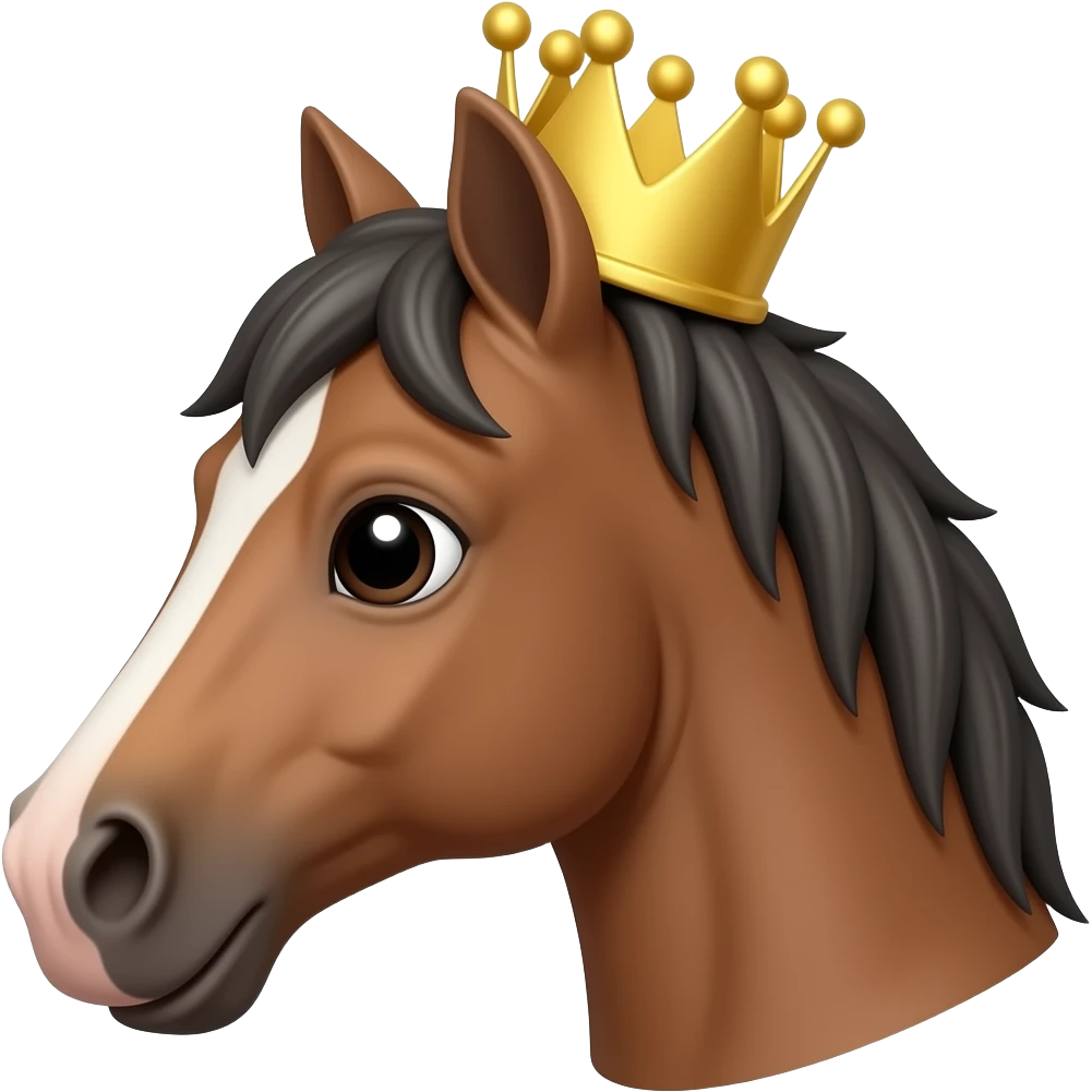 a horse head emoji wearing a crown, in simple apple style, elegant emoji