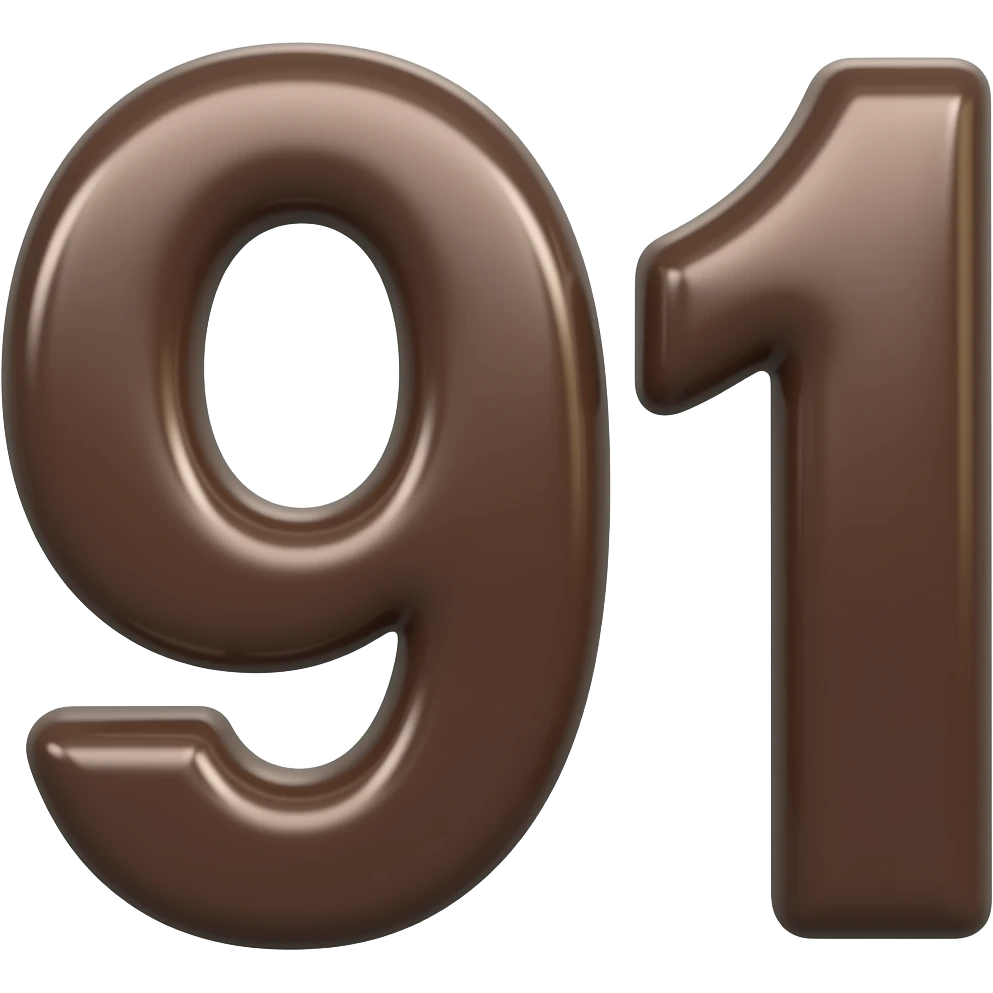 Create an emoji of the number 91 in a shiny dark brown tone and make the number very thick emoji