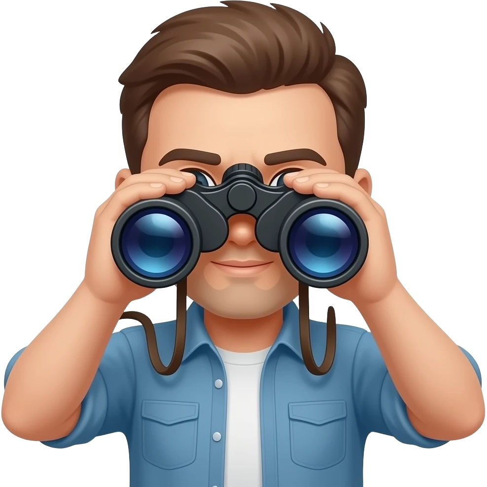 Man looking closely with binoculars emoji