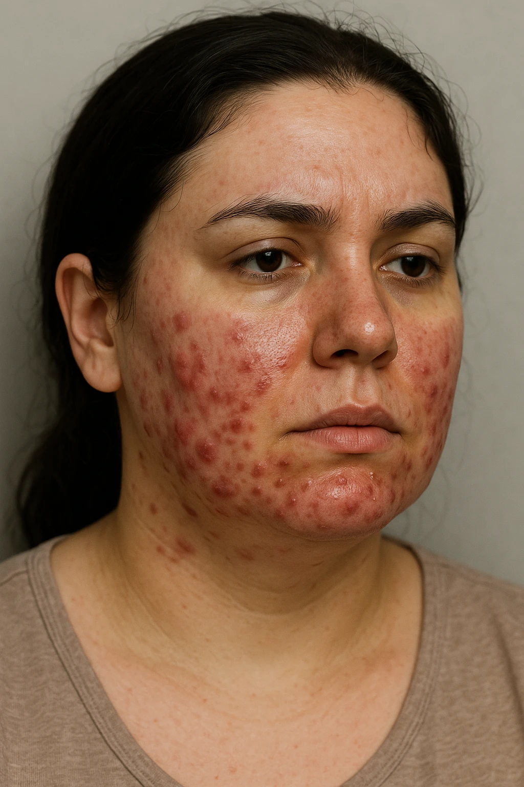 donna con pcos, con acne cistica infiammata e profonda emoji