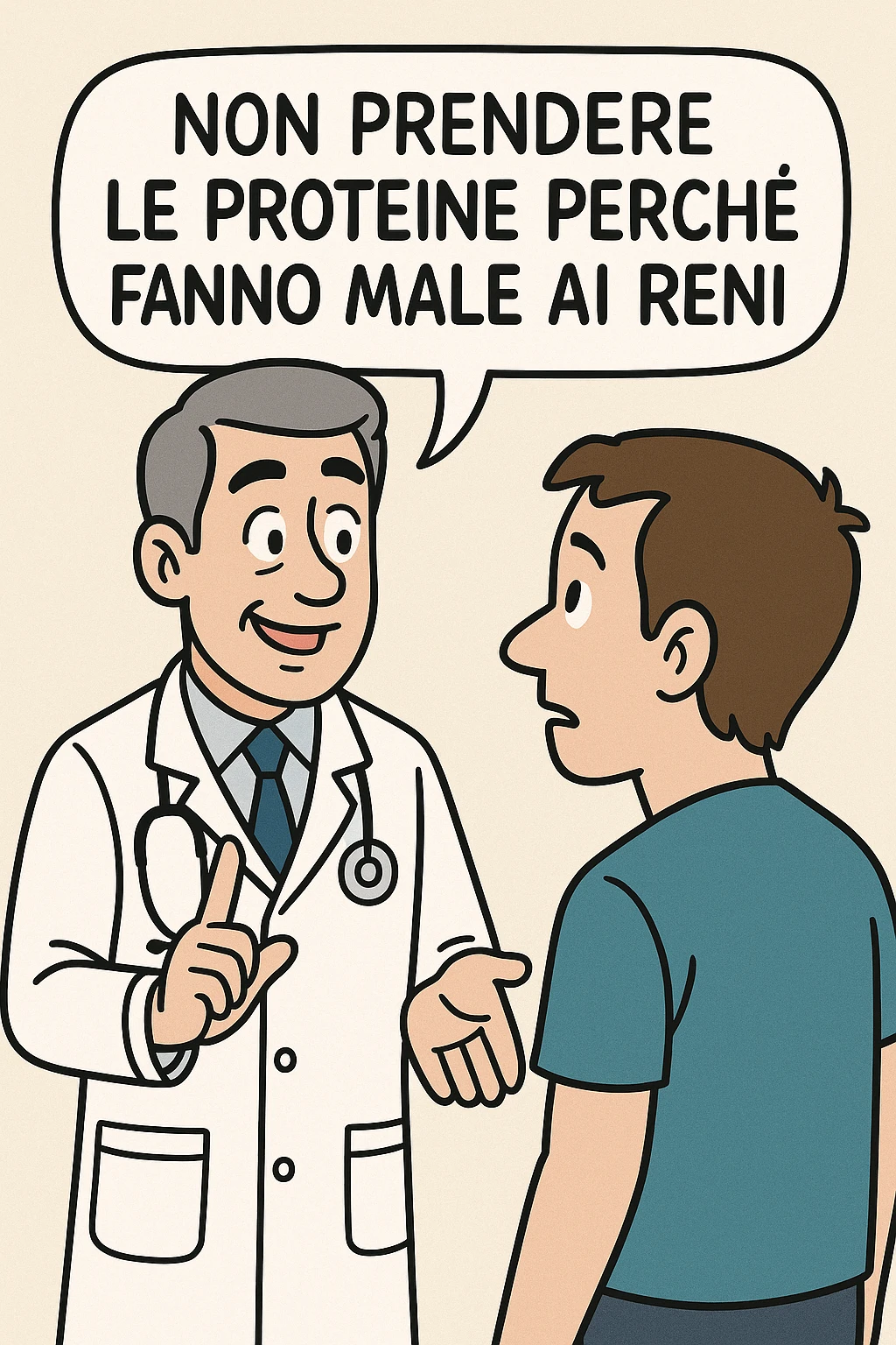 dottore che dice al paziente di non prendere proteine perchè fanno male ai reni in italiano emoji
