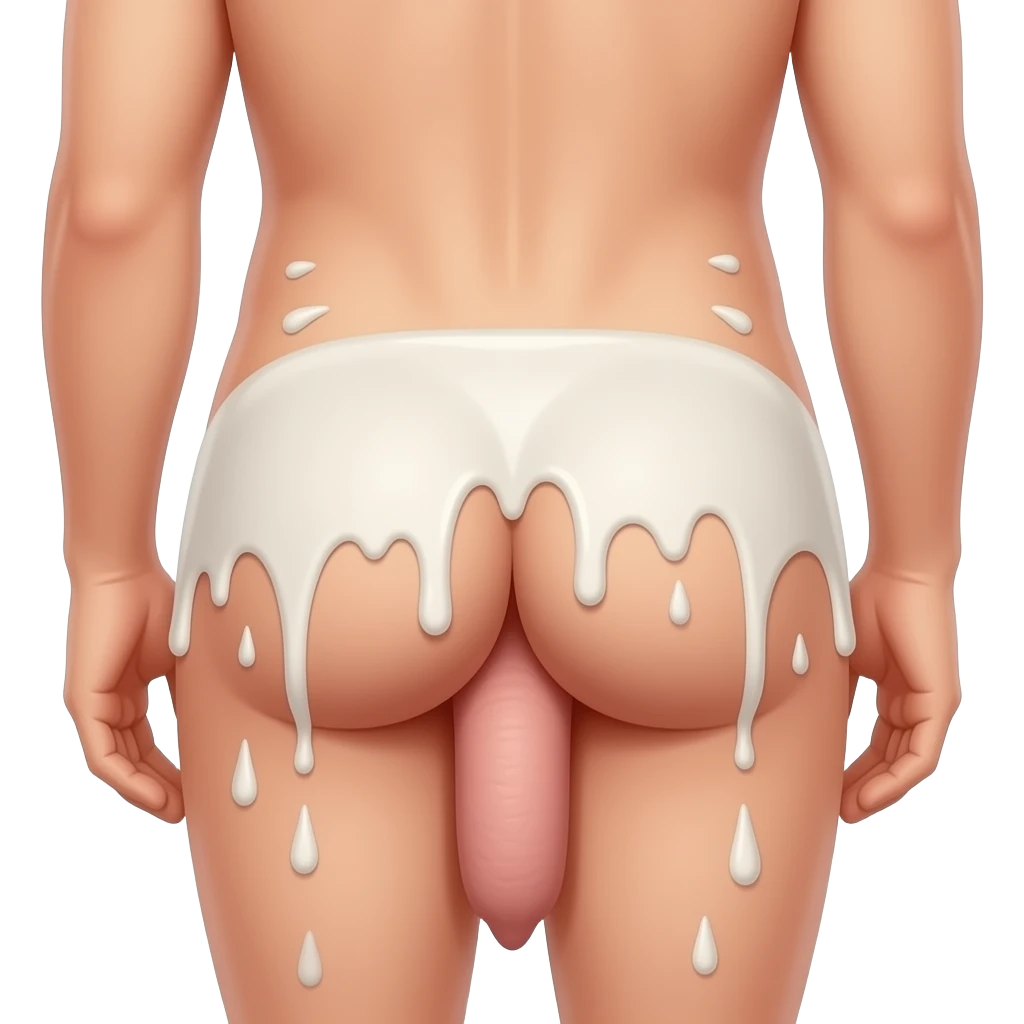 A person having someones penis is their bumhole woth no clothes and white liquid all over tham emoji