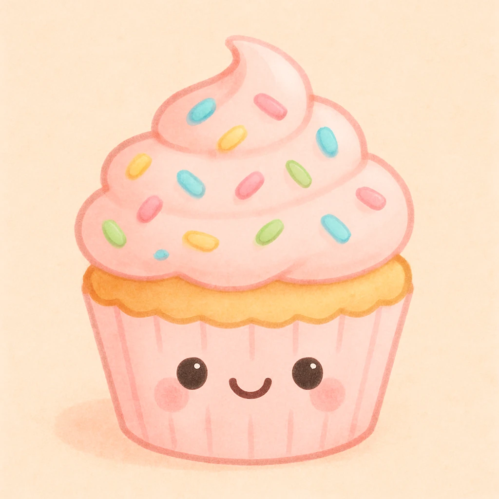 pink cupcake with sprinkles, cute emoji