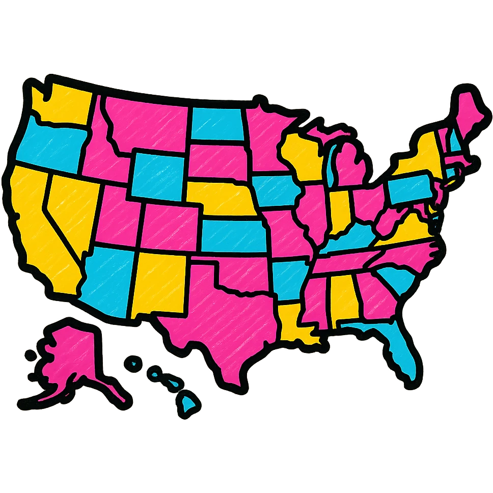 Map of the United States, simple, bold colors, clear borders emoji